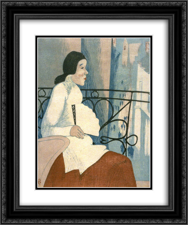 Chinese Lady 20x24 Black Ornate Wood Framed Art Print Poster with Double Matting by Yamamoto, Kanae
