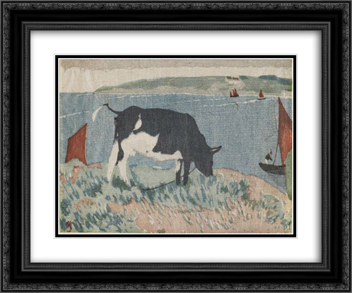 Cow 24x20 Black Ornate Wood Framed Art Print Poster with Double Matting by Yamamoto, Kanae