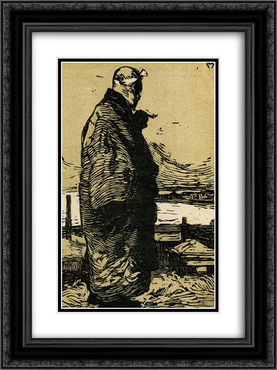 Fisherman 18x24 Black Ornate Wood Framed Art Print Poster with Double Matting by Yamamoto, Kanae
