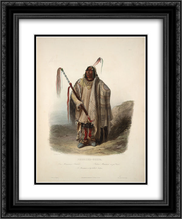 A Minatarre or Big bellied indian, plate 17 from Volume 2 of 'Travels in the Interior of North America' 20x24 Black Ornate Wood Framed Art Print Poster with Double Matting by Bodmer, Karl