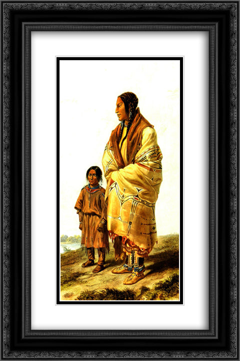 Dacota Woman and Assiniboin Girl, plate 9 from volume 2 of `Travels in the Interior of North America' 16x24 Black Ornate Wood Framed Art Print Poster with Double Matting by Bodmer, Karl