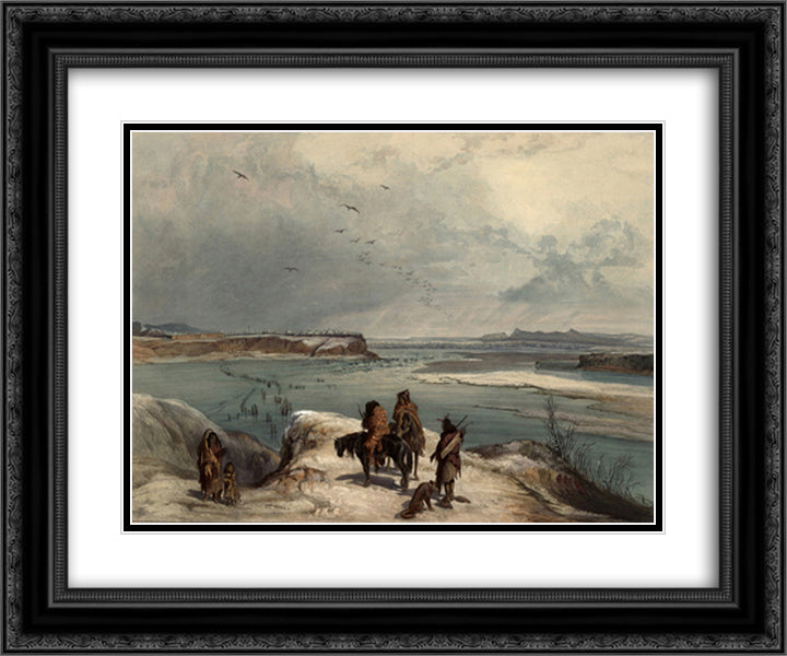 Fort Clark on the Missouri, February 1834, plate 15 from Volume 2 of 'Travels in the Interior of North America' 24x20 Black Ornate Wood Framed Art Print Poster with Double Matting by Bodmer, Karl