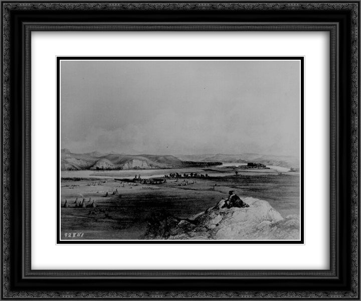 Fort Pierre and the Adjacent Prairie 24x20 Black Ornate Wood Framed Art Print Poster with Double Matting by Bodmer, Karl