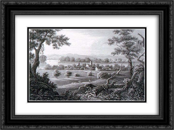 New Harmony 24x18 Black Ornate Wood Framed Art Print Poster with Double Matting by Bodmer, Karl
