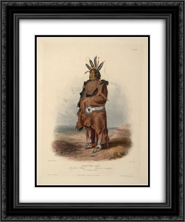 Pachtuwa-Chta, an Arrikkara Warrior, plate 27 from Volume 1 of 'Travels in the Interior of North America' 20x24 Black Ornate Wood Framed Art Print Poster with Double Matting by Bodmer, Karl