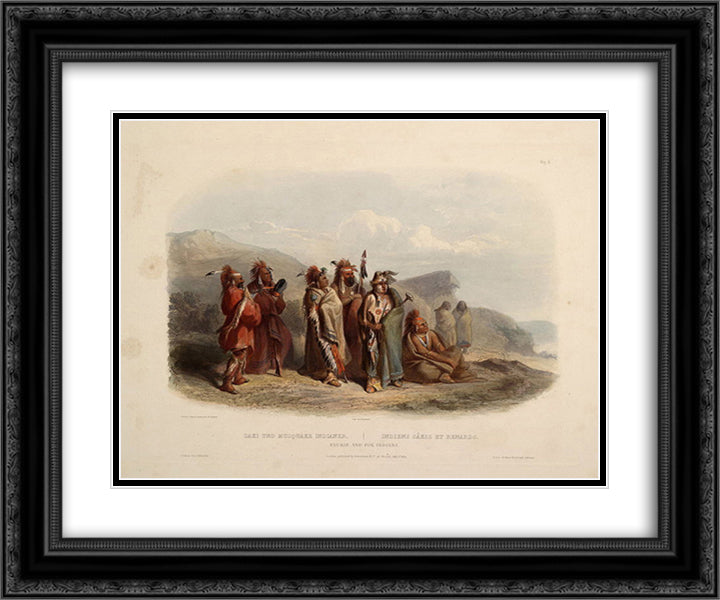 Saukie and Fox Indians, plate 20 from Volume 1 of 'Travels in the Interior of North America' 24x20 Black Ornate Wood Framed Art Print Poster with Double Matting by Bodmer, Karl
