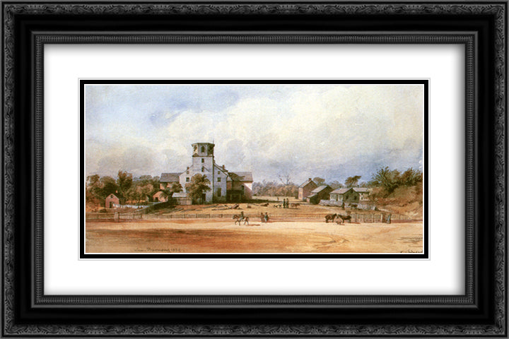 The church of New Harmony 24x16 Black Ornate Wood Framed Art Print Poster with Double Matting by Bodmer, Karl