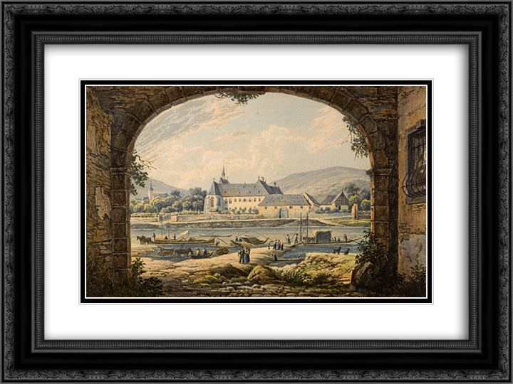 The Cusanusstift in Bernkastel Kues 24x18 Black Ornate Wood Framed Art Print Poster with Double Matting by Bodmer, Karl