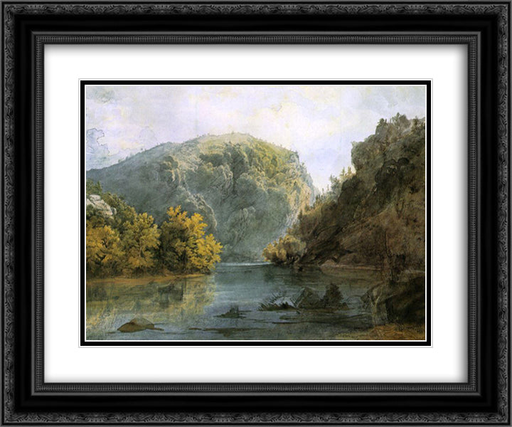 The Delaware Water Gap 24x20 Black Ornate Wood Framed Art Print Poster with Double Matting by Bodmer, Karl