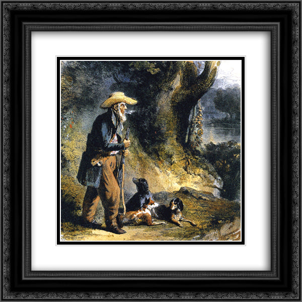 The Great Traveller Charles Alexandre Lesueur in the Forest 20x20 Black Ornate Wood Framed Art Print Poster with Double Matting by Bodmer, Karl