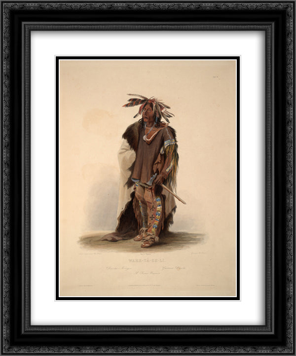 Wahk-Ta-Ge-Li, a Sioux Warrior, plate 8 from Volume 2 of 'Travels in the Interior of North America' 20x24 Black Ornate Wood Framed Art Print Poster with Double Matting by Bodmer, Karl
