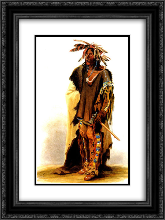 Wahk-ta-Ge-Li, a Sioux warrior 18x24 Black Ornate Wood Framed Art Print Poster with Double Matting by Bodmer, Karl