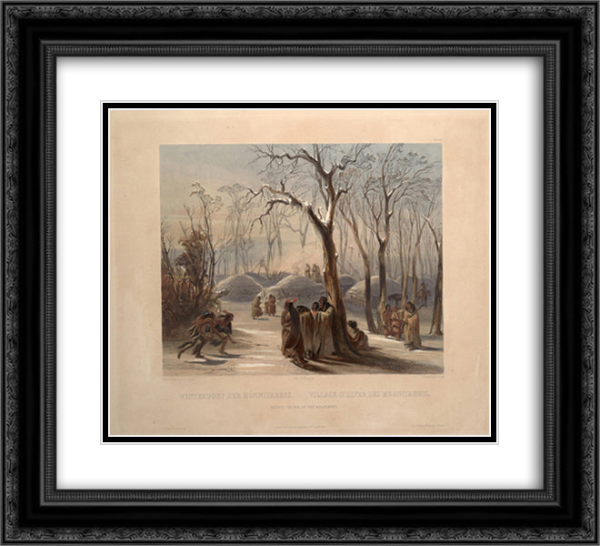 Winter village of the Minatarres 22x20 Black Ornate Wood Framed Art Print Poster with Double Matting by Bodmer, Karl