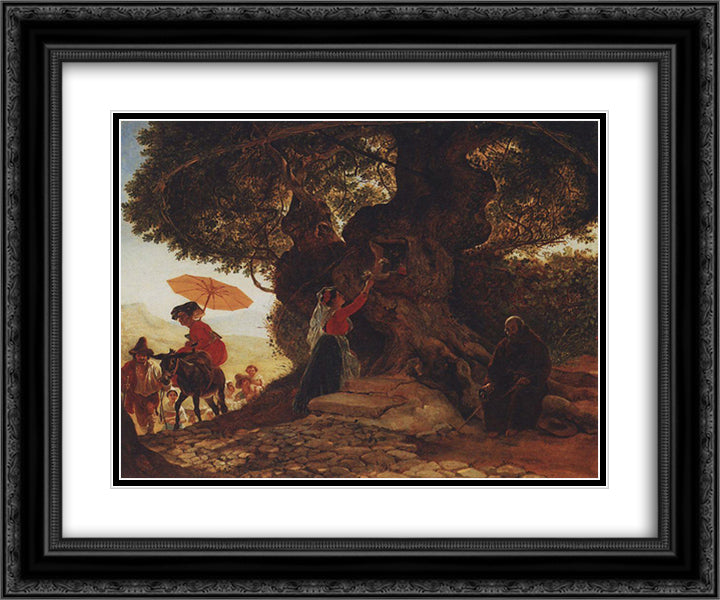 At the Mother of God Oak 24x20 Black Ornate Wood Framed Art Print Poster with Double Matting by Bryullov, Karl