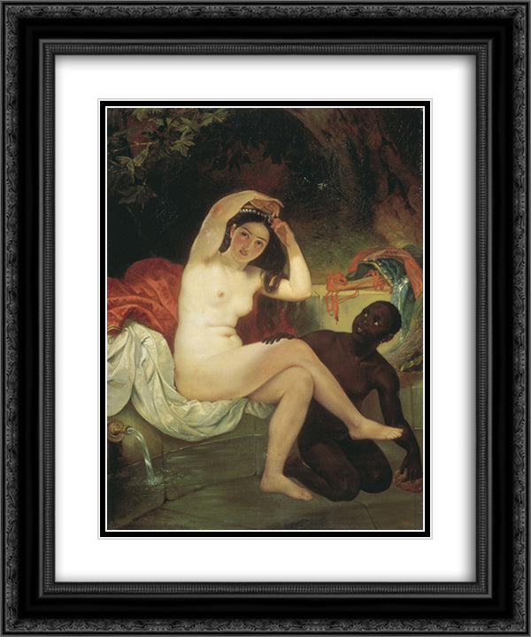 Bathsheba 20x24 Black Ornate Wood Framed Art Print Poster with Double Matting by Bryullov, Karl