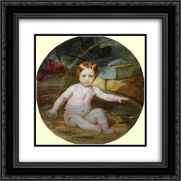 Child in a Swimming Pool (Portrait of Prince A. G. Gagarin in Childhood) 20x20 Black Ornate Wood Framed Art Print Poster with Double Matting by Bryullov, Karl