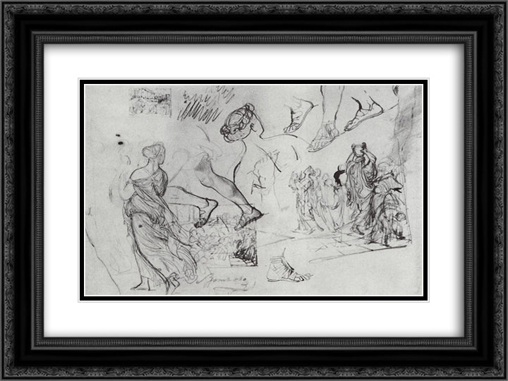 Kleobis and Biton 24x18 Black Ornate Wood Framed Art Print Poster with Double Matting by Bryullov, Karl