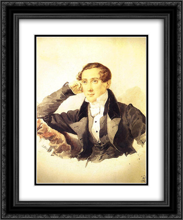 Male Portrait 20x24 Black Ornate Wood Framed Art Print Poster with Double Matting by Bryullov, Karl