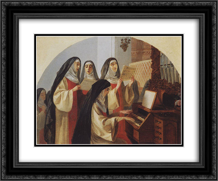 Nuns Convent of the Sacred Heart in Rome 24x20 Black Ornate Wood Framed Art Print Poster with Double Matting by Bryullov, Karl