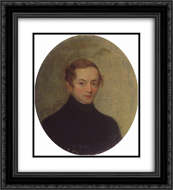 Portrait of an unknown 20x22 Black Ornate Wood Framed Art Print Poster with Double Matting by Bryullov, Karl