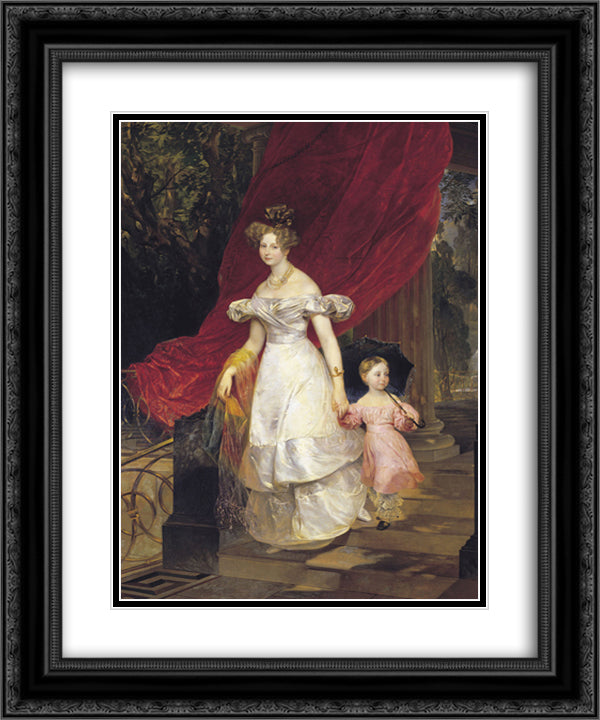 Portrait of Grand Duchess Elena Pavlovna and Her Daughter Maria 20x24 Black Ornate Wood Framed Art Print Poster with Double Matting by Bryullov, Karl