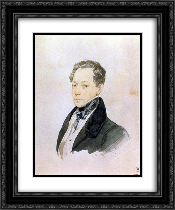 Portrait of P. V. Basin 20x24 Black Ornate Wood Framed Art Print Poster with Double Matting by Bryullov, Karl