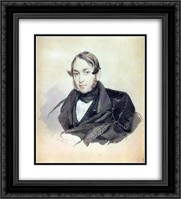 Portrait of S. A. Sobolevsky 20x22 Black Ornate Wood Framed Art Print Poster with Double Matting by Bryullov, Karl