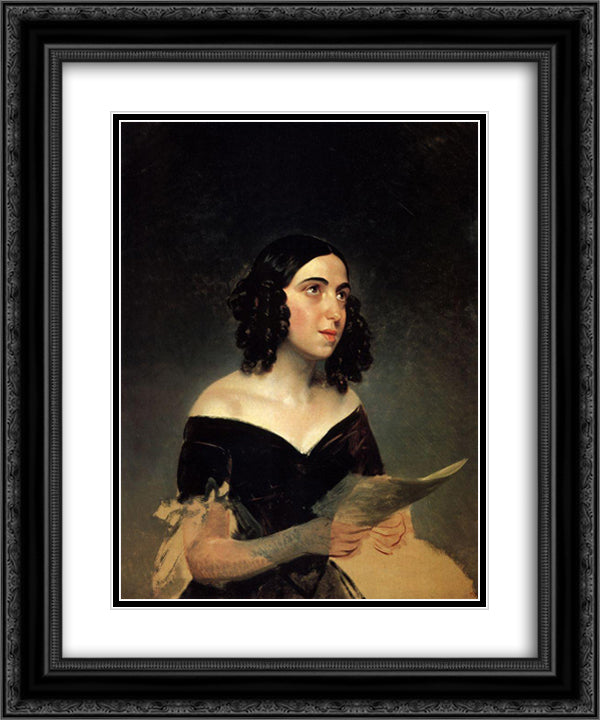 Portrait of Singer A. Ya. Petrova 20x24 Black Ornate Wood Framed Art Print Poster with Double Matting by Bryullov, Karl