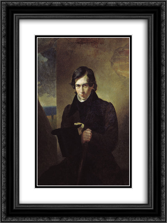 Portrait of the Poet and Playwright Nestor Kukolnic 18x24 Black Ornate Wood Framed Art Print Poster with Double Matting by Bryullov, Karl