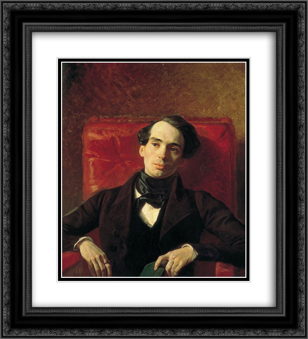 Portrait of the Poet and Translator A. N. Strugovshchikov 20x22 Black Ornate Wood Framed Art Print Poster with Double Matting by Bryullov, Karl