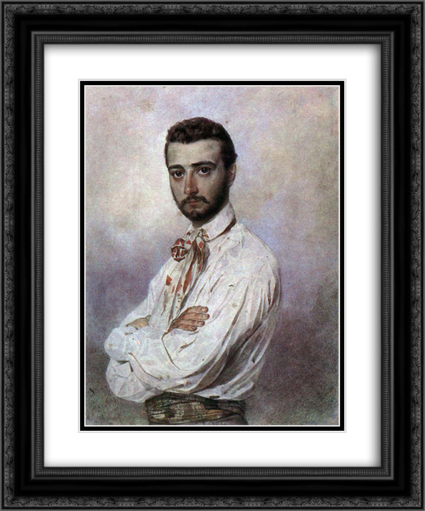 Portrait of Vincenzo Tittoni 20x24 Black Ornate Wood Framed Art Print Poster with Double Matting by Bryullov, Karl