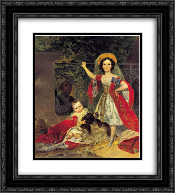 Portrait of Volkonskis Children with Blackamoor 20x22 Black Ornate Wood Framed Art Print Poster with Double Matting by Bryullov, Karl