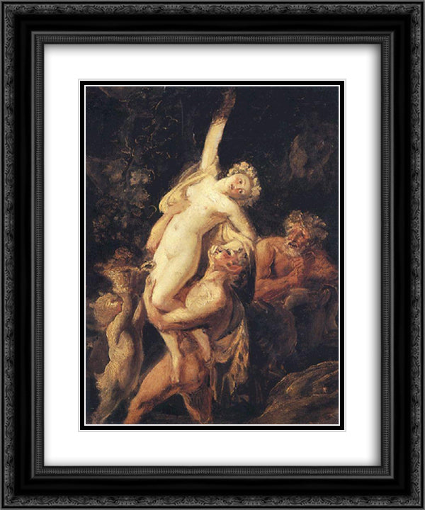 Satyr and Bacchante (Bacchanalia) 20x24 Black Ornate Wood Framed Art Print Poster with Double Matting by Bryullov, Karl