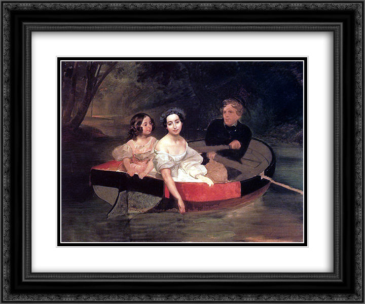 Self-portrait with Baroness Ye. N. Meller-Zakomelskaya and a Girl in a Boat 24x20 Black Ornate Wood Framed Art Print Poster with Double Matting by Bryullov, Karl