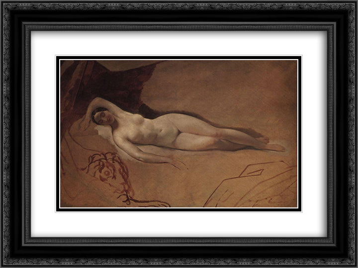 Sleeping Juno 24x18 Black Ornate Wood Framed Art Print Poster with Double Matting by Bryullov, Karl
