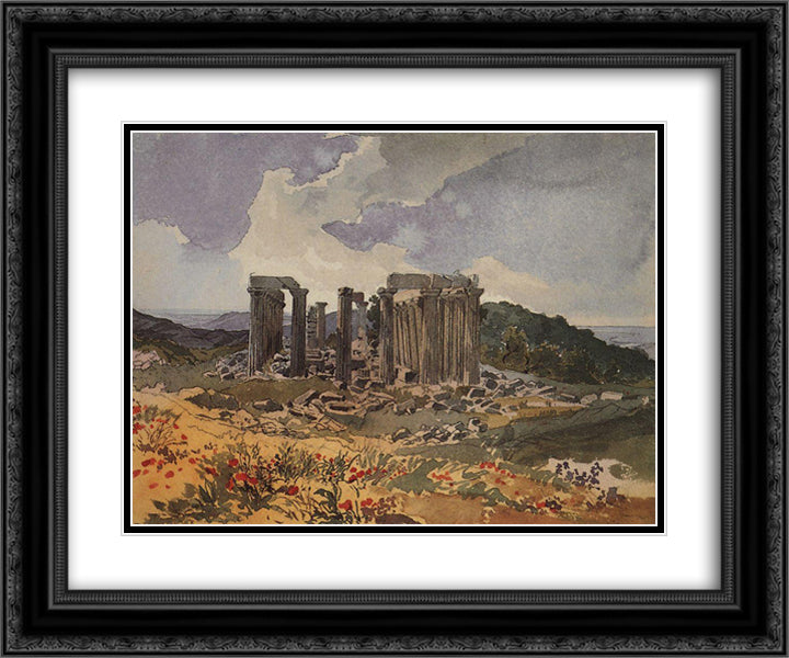 Temple of Apollo in Phigalia 24x20 Black Ornate Wood Framed Art Print Poster with Double Matting by Bryullov, Karl