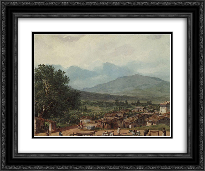 Village of San Rocco near the Town of Corfu 24x20 Black Ornate Wood Framed Art Print Poster with Double Matting by Bryullov, Karl