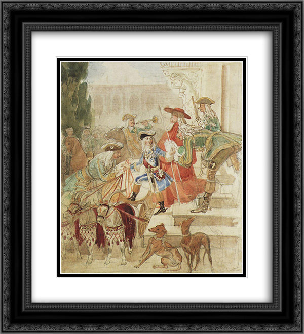 Walk of Louis XV in Childhood 20x22 Black Ornate Wood Framed Art Print Poster with Double Matting by Bryullov, Karl