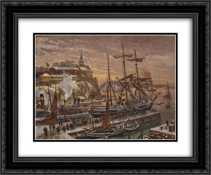 From Christiania Harbour 24x20 Black Ornate Wood Framed Art Print Poster with Double Matting by Diriks, Karl Edvard