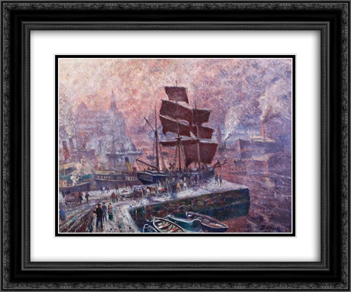Grey weather at Pipervika, Akershus 24x20 Black Ornate Wood Framed Art Print Poster with Double Matting by Diriks, Karl Edvard