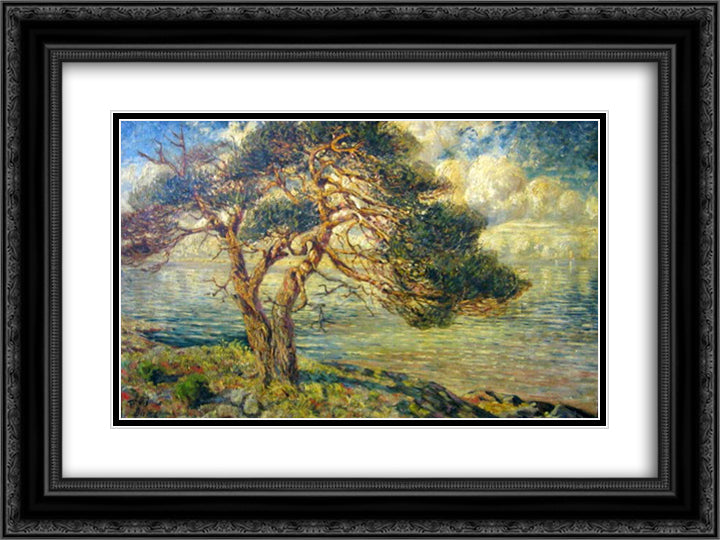 Pin au bord de la mer 24x18 Black Ornate Wood Framed Art Print Poster with Double Matting by Diriks, Karl Edvard