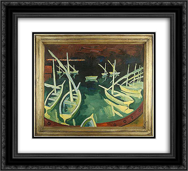 Pier at Night 22x20 Black Ornate Wood Framed Art Print Poster with Double Matting by Schmidt Rottluff, Karl