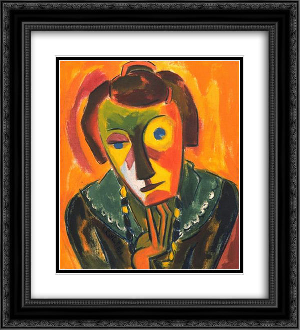 Portrait of Emy 20x22 Black Ornate Wood Framed Art Print Poster with Double Matting by Schmidt Rottluff, Karl