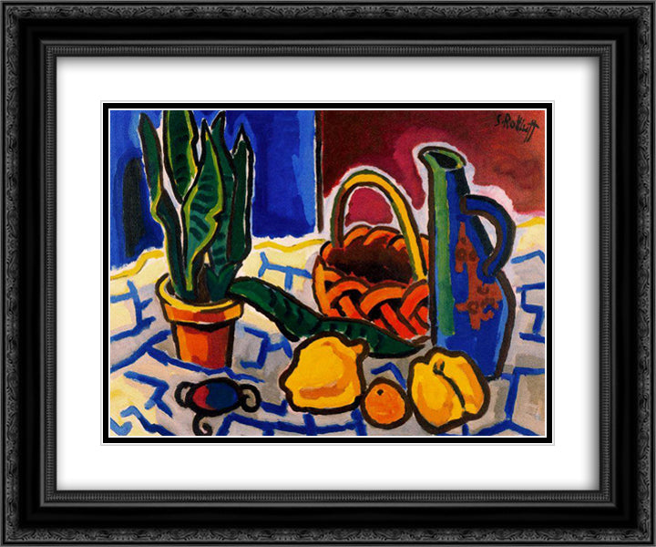 Still Life (Sanseveria and Jar) 24x20 Black Ornate Wood Framed Art Print Poster with Double Matting by Schmidt Rottluff, Karl