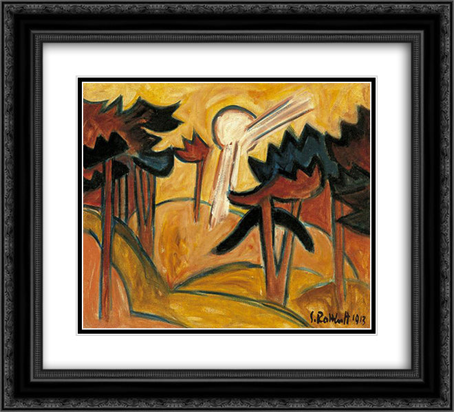 Sun over the Pine Forest 22x20 Black Ornate Wood Framed Art Print Poster with Double Matting by Schmidt Rottluff, Karl