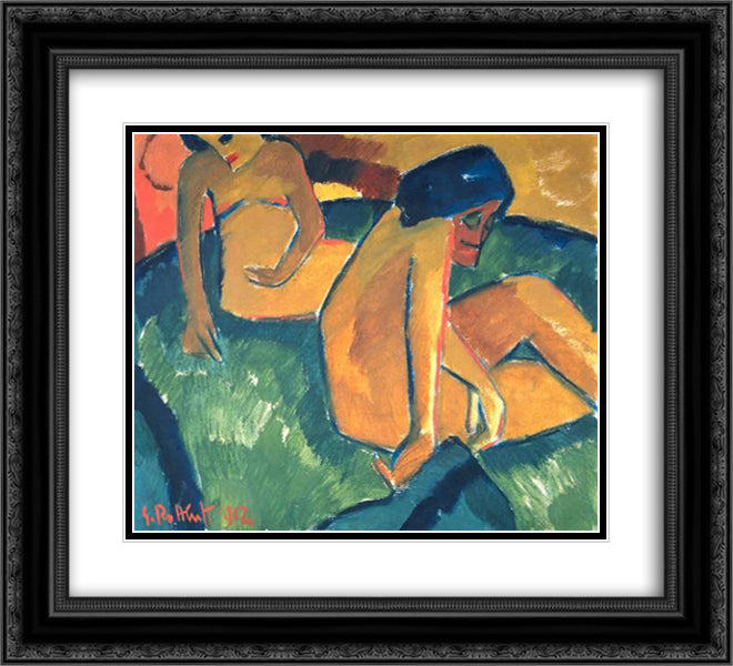 Two Women 22x20 Black Ornate Wood Framed Art Print Poster with Double Matting by Schmidt Rottluff, Karl