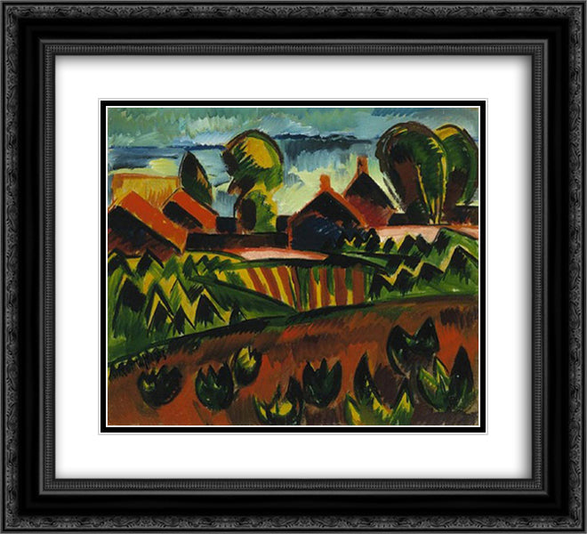 Village at the Sea 22x20 Black Ornate Wood Framed Art Print Poster with Double Matting by Schmidt Rottluff, Karl