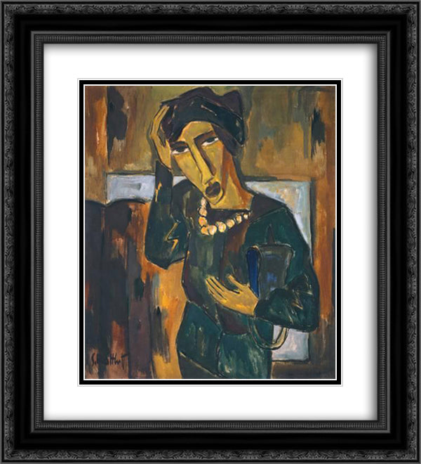 Woman with a Bag 20x22 Black Ornate Wood Framed Art Print Poster with Double Matting by Schmidt Rottluff, Karl