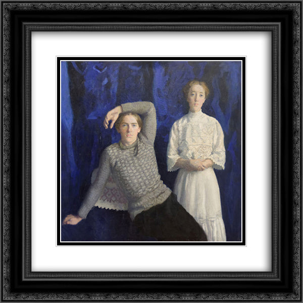 Beni and Noemi 20x20 Black Ornate Wood Framed Art Print Poster with Double Matting by Ferenczy, Karoly