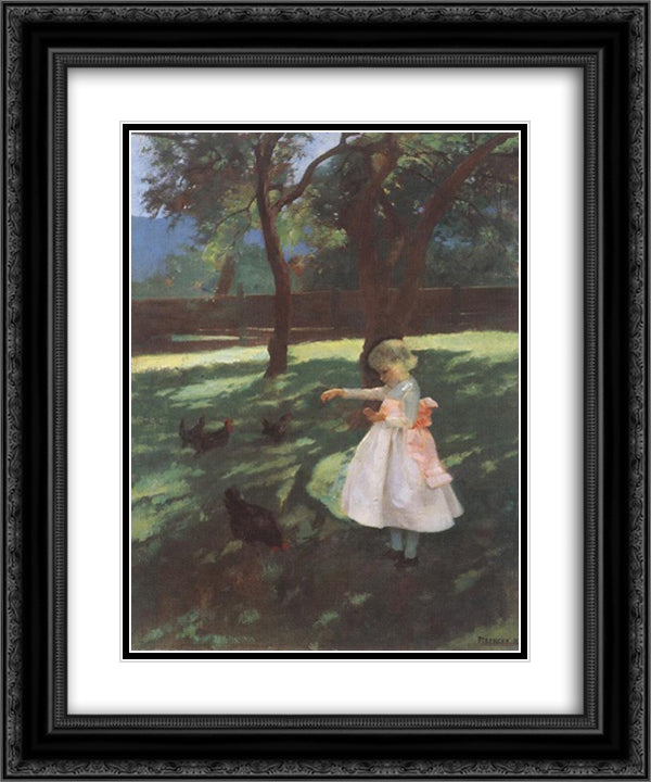 Feeding the Chickens 20x24 Black Ornate Wood Framed Art Print Poster with Double Matting by Ferenczy, Karoly